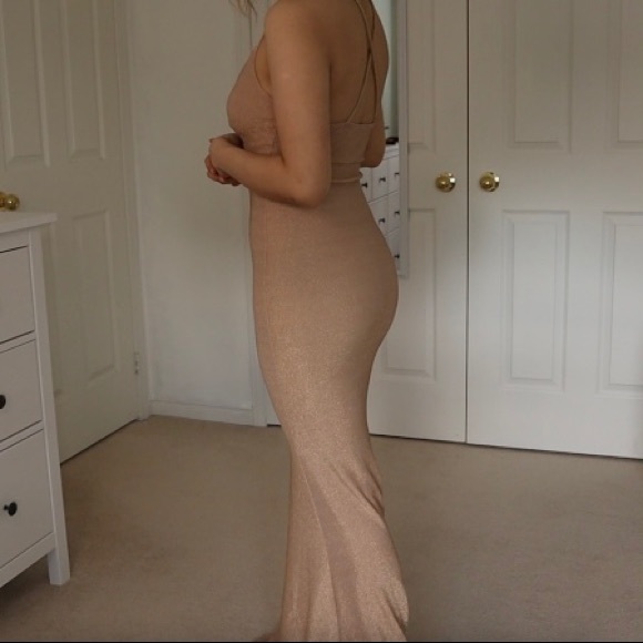 golden formal x back dress - Picture 5 of 5